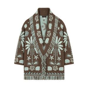 ALANUI Women's Patterned Jacquard Knit Cardigan with Fringe Women BROWN Sweaters